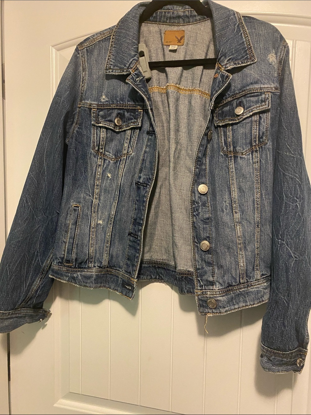 American Eagle Outfitters Distressed Medium Wash Denim Jacket